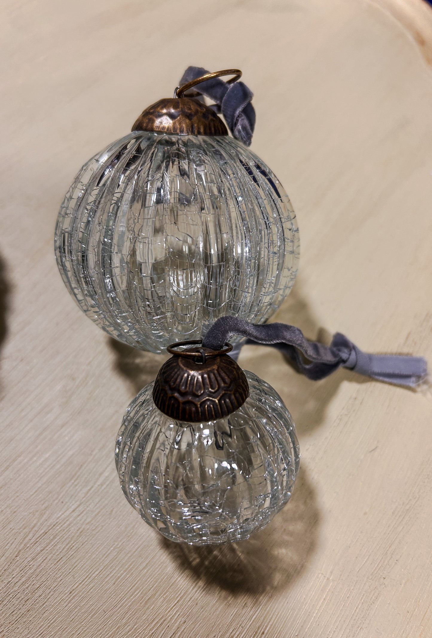 Glass cracked vintage effect baubles -various sizes and colours - The Barn Shed