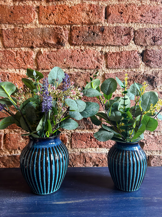 Small Blue Ribbed Vase, 13CM - The Barn Shed