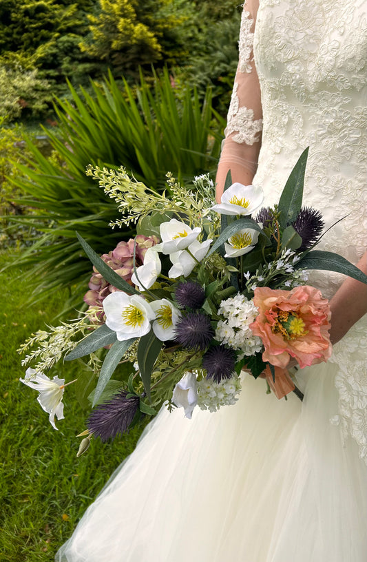 Faux Wedding Flowers-Hydrangea, Thistle and Poppy Wedding Bouquet