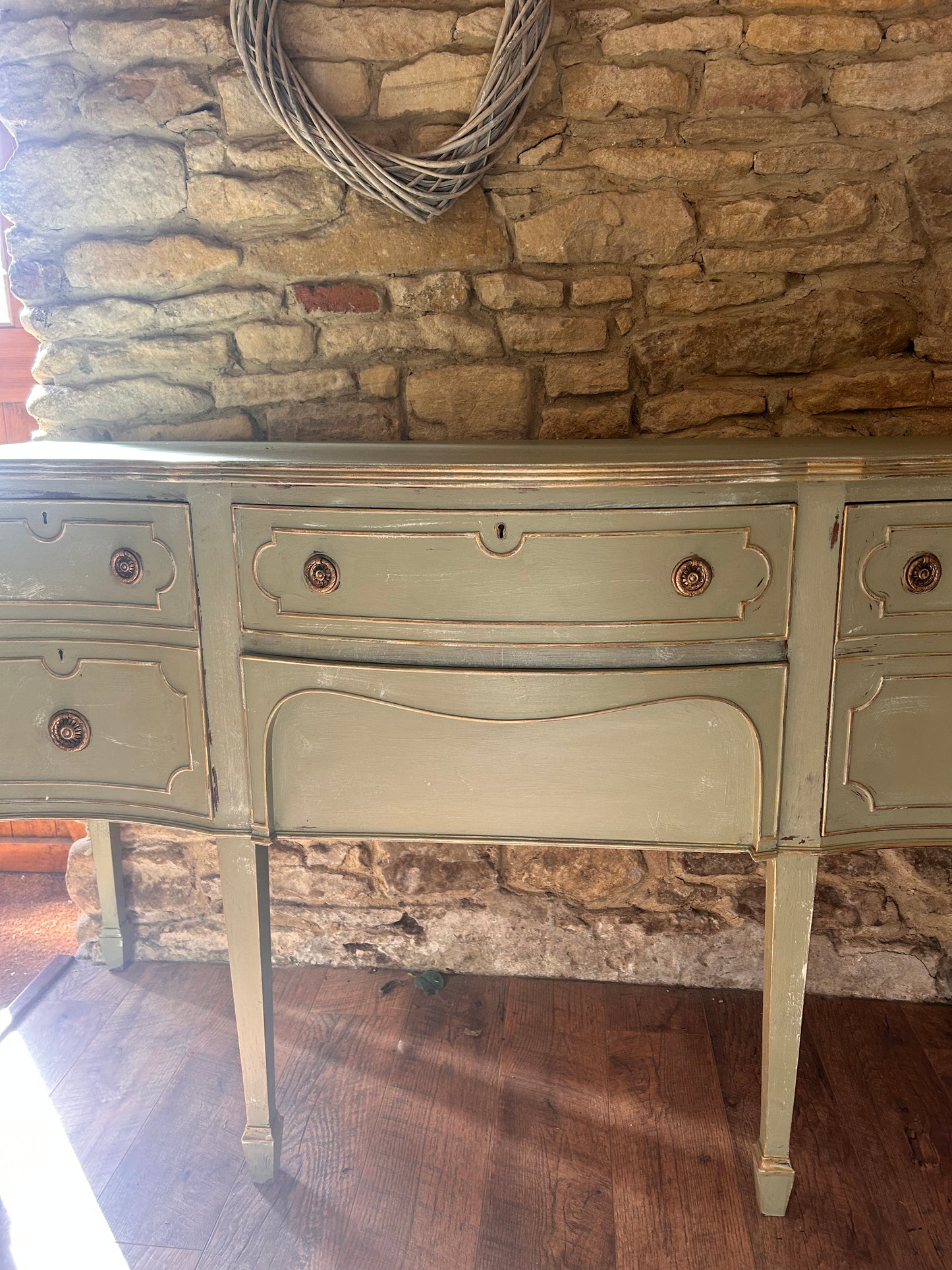 Country House Rustic Hand Painted Sideboard in Vintage Green/Grey - The Barn Shed