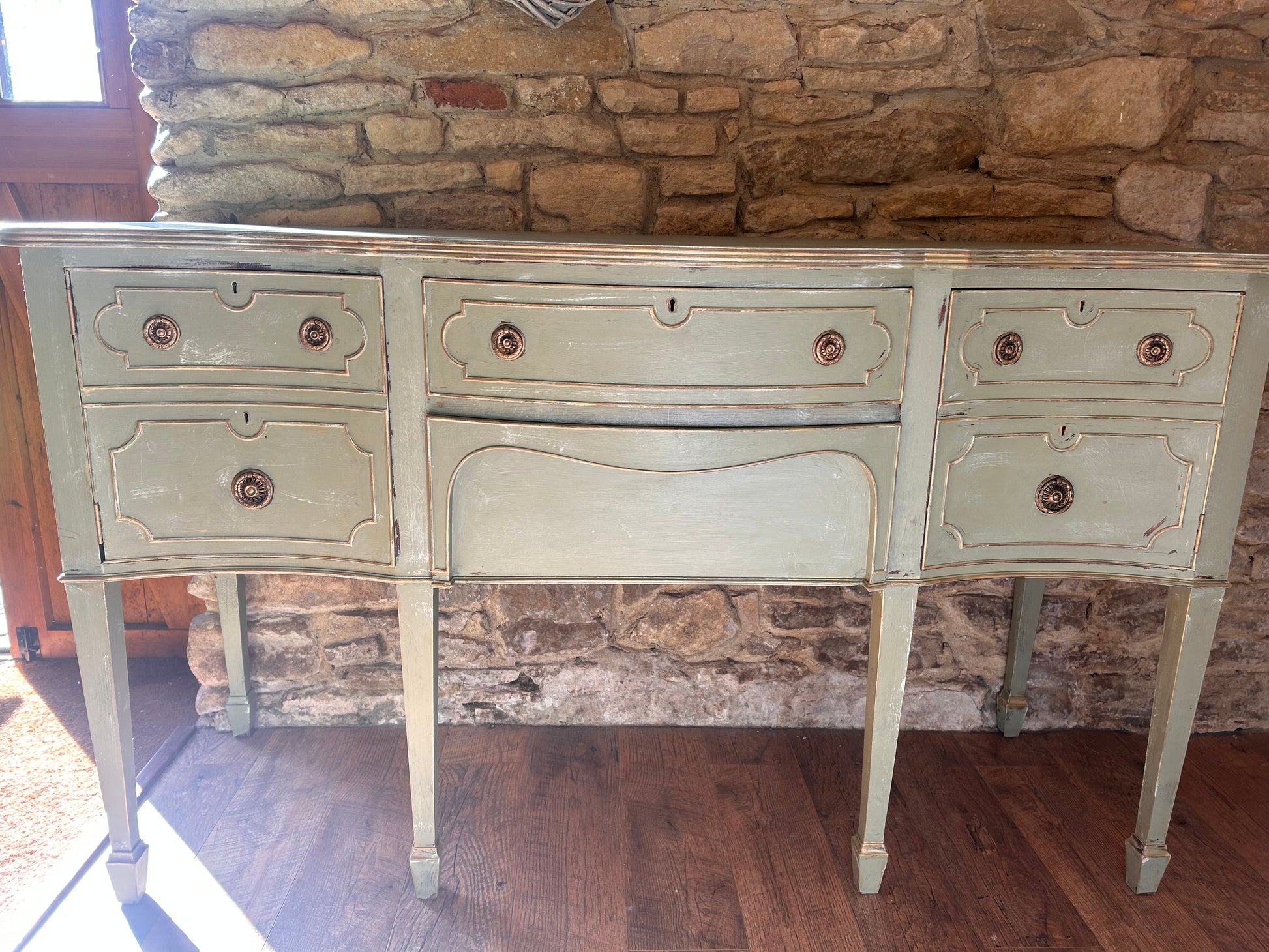 Country House Rustic Hand Painted Sideboard in Vintage Green/Grey - The Barn Shed