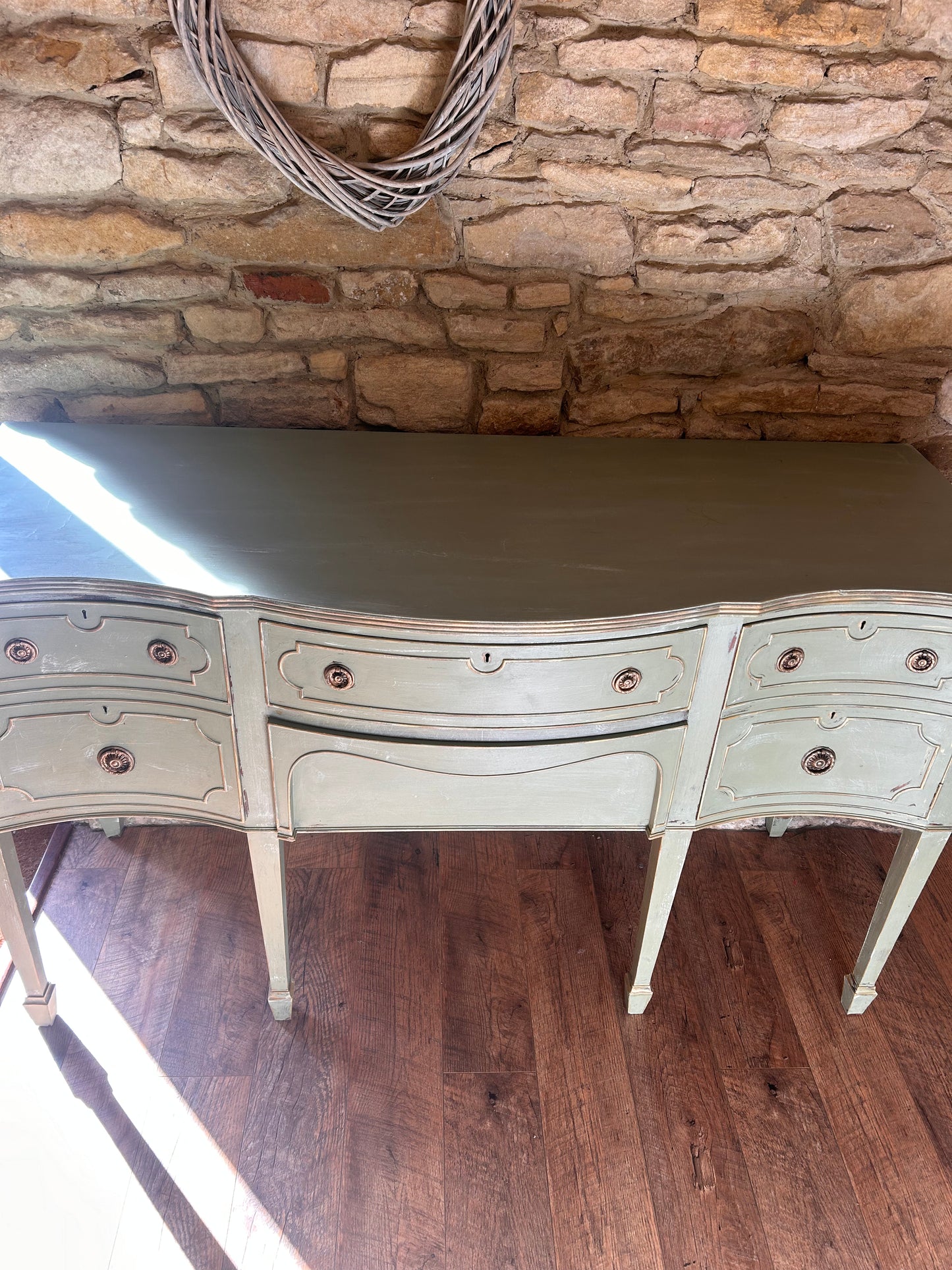 Country House Rustic Hand Painted Sideboard in Vintage Green/Grey - The Barn Shed