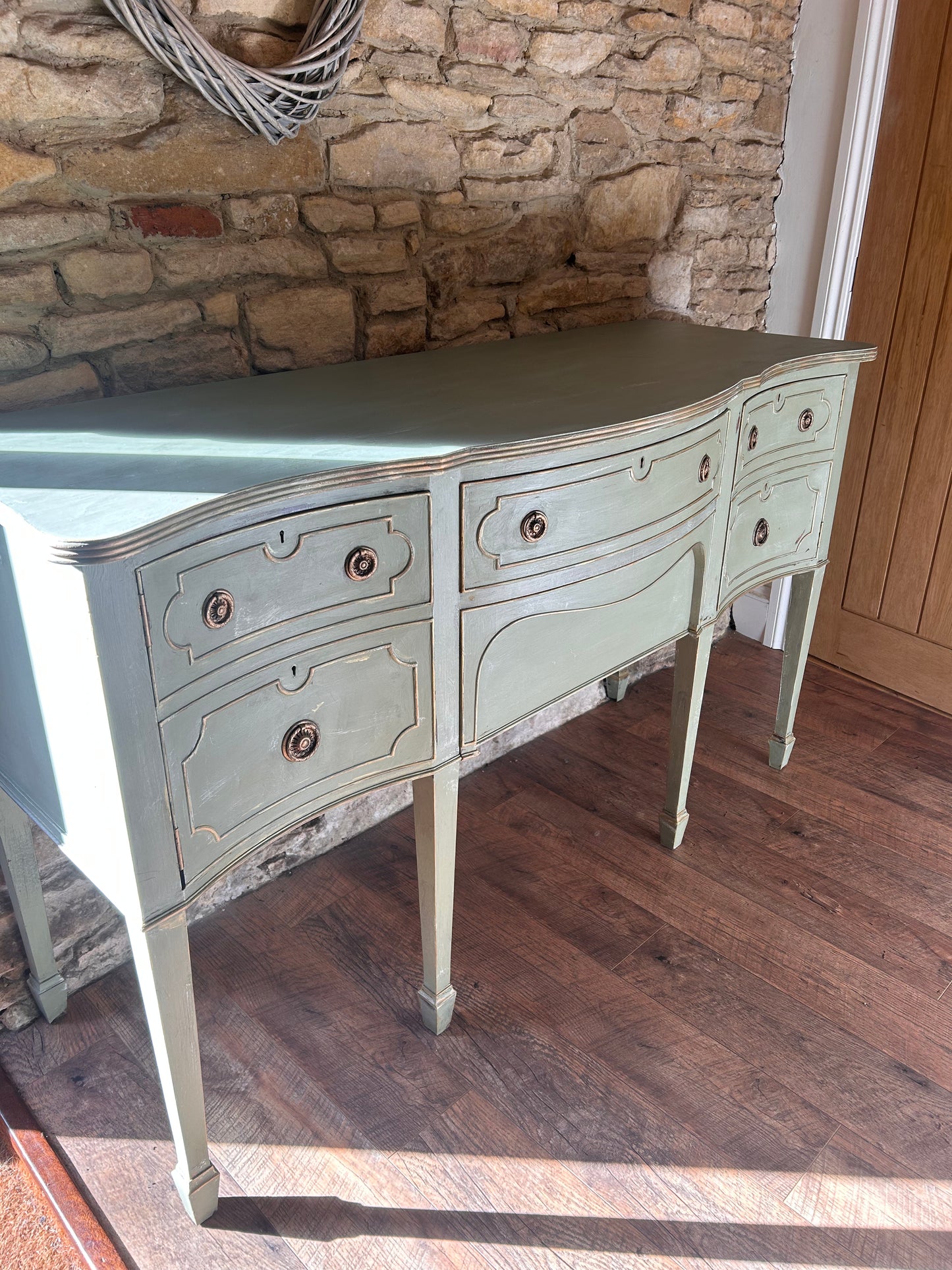 Country House Rustic Hand Painted Sideboard in Vintage Green/Grey - The Barn Shed