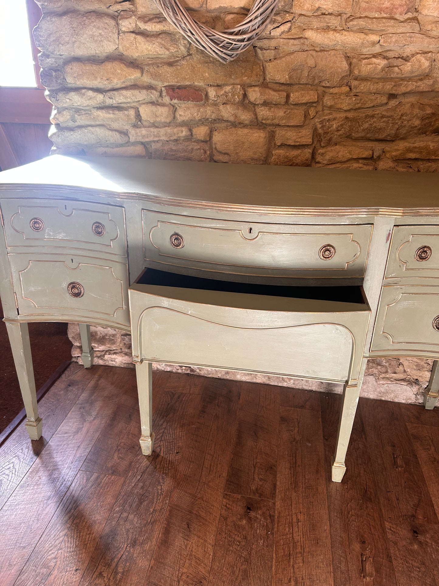 Country House Rustic Hand Painted Sideboard in Vintage Green/Grey - The Barn Shed