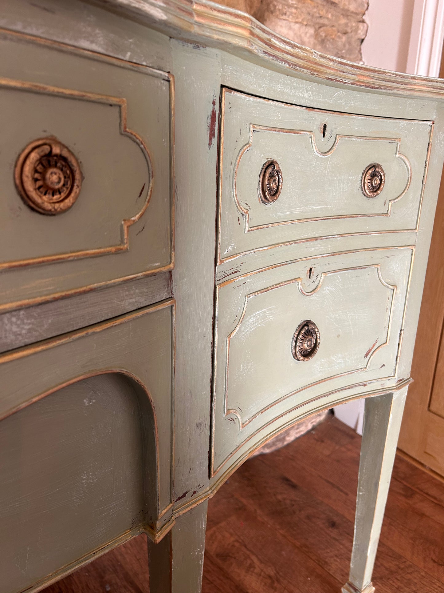 Country House Rustic Hand Painted Sideboard in Vintage Green/Grey - The Barn Shed