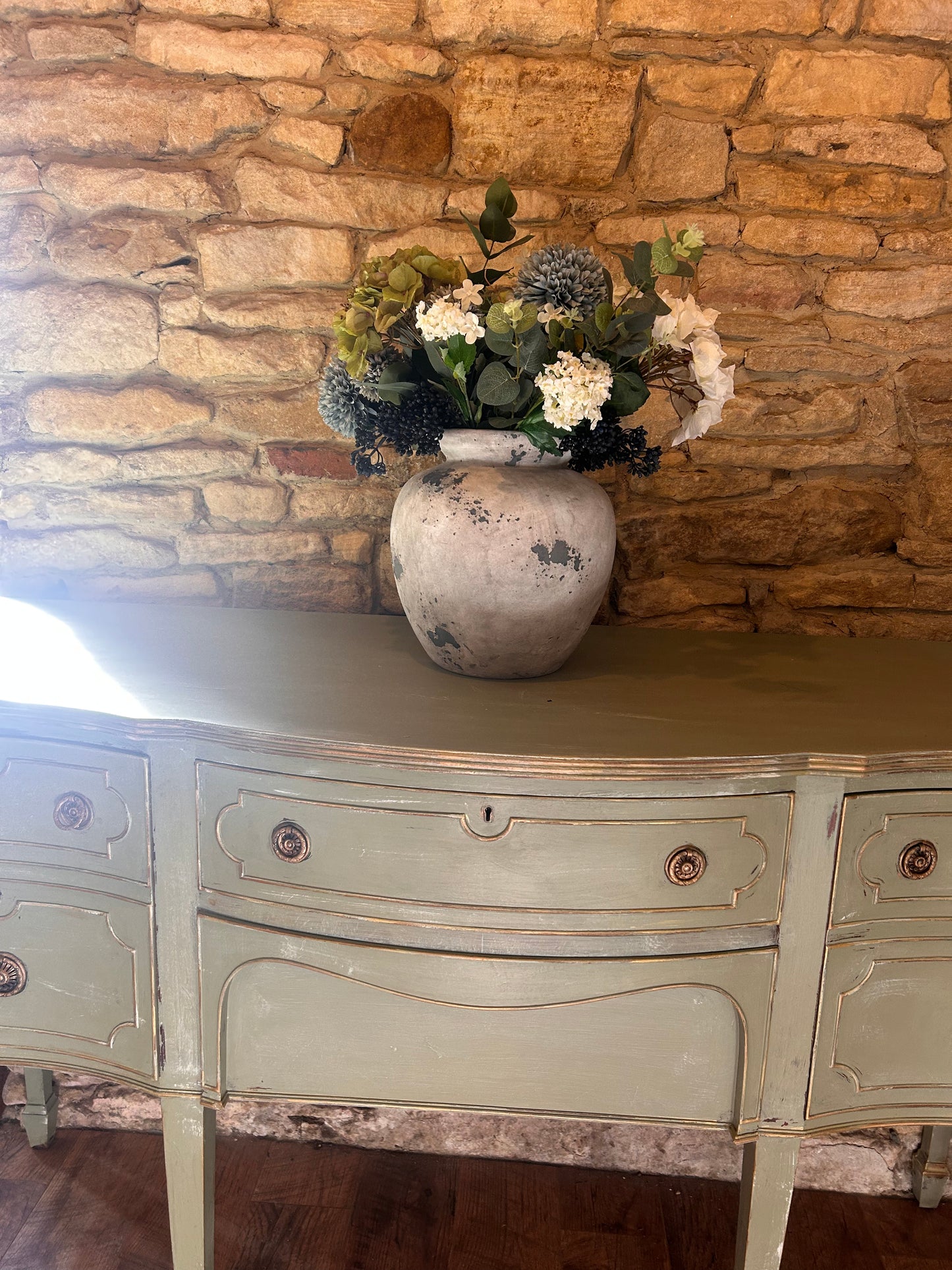 Country House Rustic Hand Painted Sideboard in Vintage Green/Grey - The Barn Shed