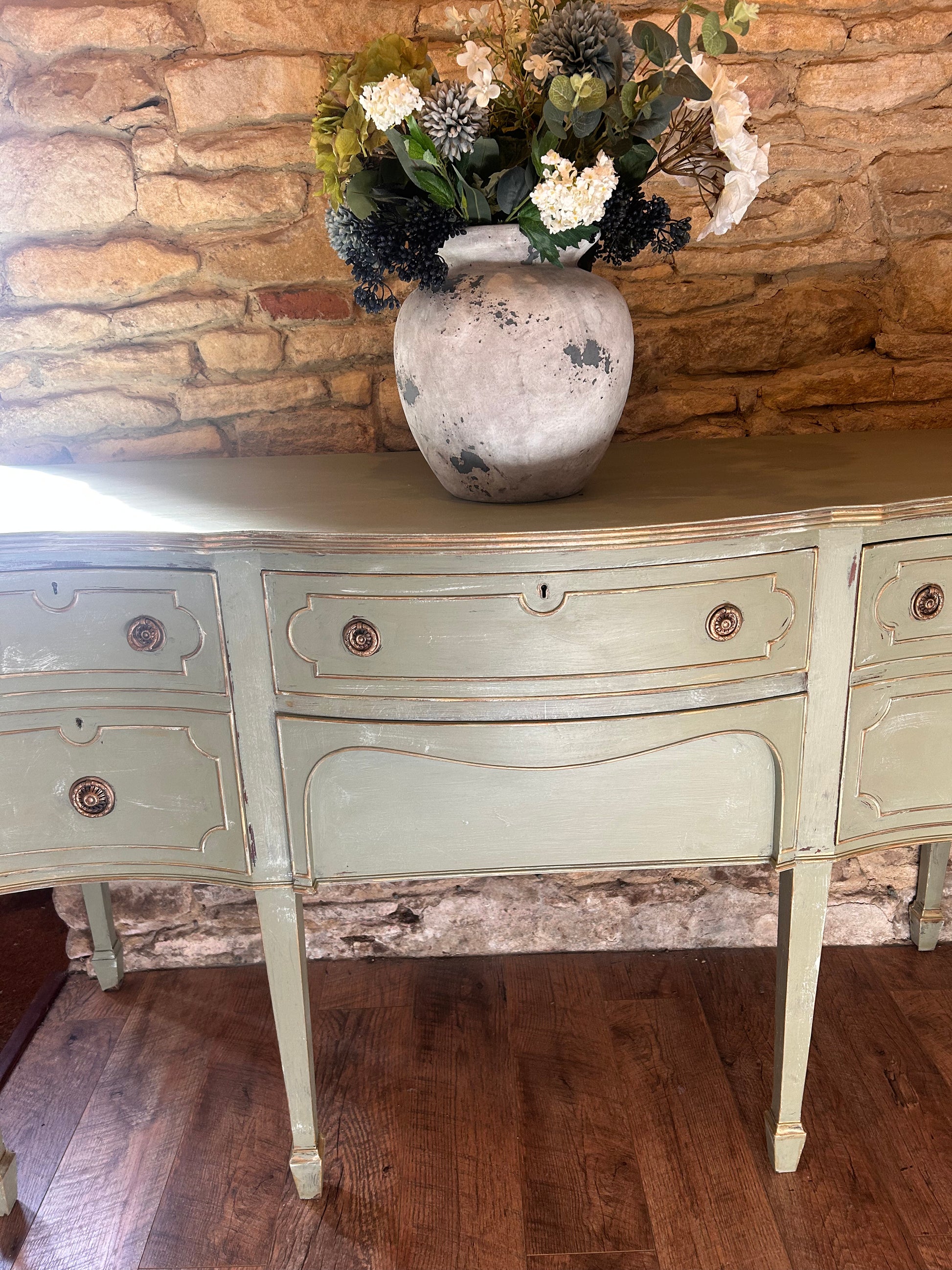 Country House Rustic Hand Painted Sideboard in Vintage Green/Grey - The Barn Shed