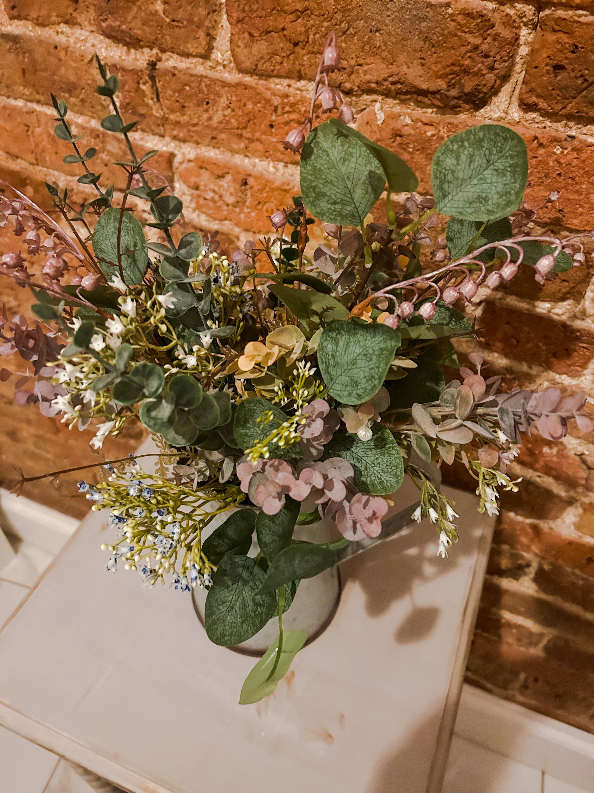 Faux Flower Lilac and Greenery Wild Arrangement - The Barn Shed